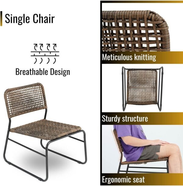 Outdoor Bistro Furniture, 3 Piece Patio Set, PE Rattan Wicker Chairs & Modern Round Table, Conversation Set for Porch, Backyard, Apartment, Balcony, Pool, Weather-Resistant