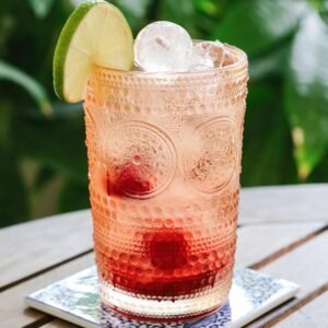 Hobnail Beaded Floral Rose Gold Drinking Glasses Set of 6, (13 oz) Vintage Glassware Set Cocktail Glass Set, Juice Glass, Water Cups | Great Hostess Gift & Gift for New Home Owners