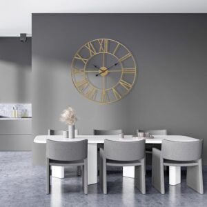 Large Wall Clock for Living Room Decor, (40CM) 16 Inch Wall Clock Decorative, Metal Analog Roman Numeral Wall Clock Modern Wall Clocks - Large Clock Home Decor (Gold)