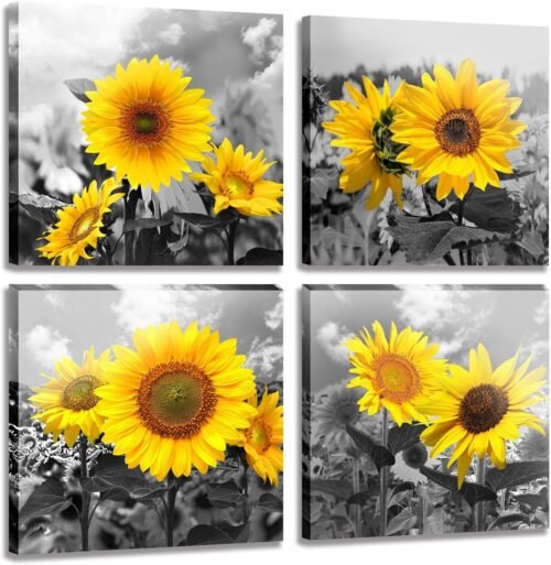 81Agoo2jnnL._AC_SL1500.jpg Wall Art Decor - 4 Panels Sunflower Canvas Wall Art Giclee Modern Home Decoration Watercolor Poster Canvas Picture for Living Room Ready to Hang