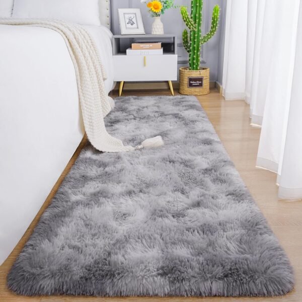 Soft Runner Rugs for Bedroom Living Room Plush Fluffy Rug 2x6 Feet, Shag Furry Area Rug Carpet Non Shedding for Nursery Children Kids Girls Room Home Decorative, Grey