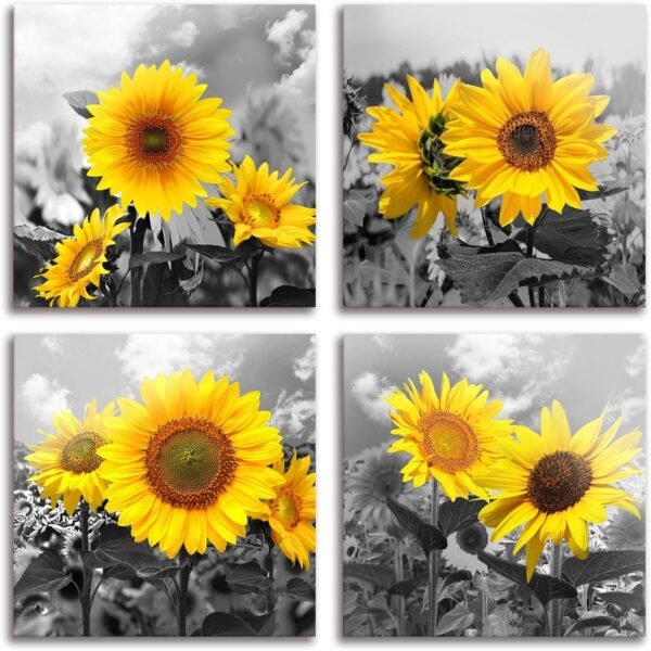81CQezaCbvL._AC_SL1500.jpg Wall Art Decor - 4 Panels Sunflower Canvas Wall Art Giclee Modern Home Decoration Watercolor Poster Canvas Picture for Living Room Ready to Hang