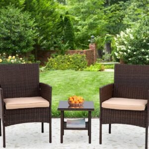 81CYGAP_hPL._AC_SL1500.jpg 3 Piece Furniture Patio Chairs Wicker Outdoor Rattan Conversation Bistro Set for Backyard Porch Poolside Lawn (Brown)
