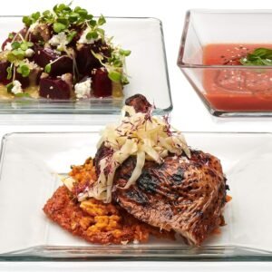 Glass Dinnerware Set, Sleek Square Clear Glass Plates and Bowls Set of 12, Dishwasher Safe Glass Dishes Set for Dinners and Parties