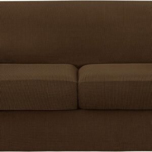 4 Piece Sofa Cover High Stretch Couch Slipcover for 3 Cushion Soft Sofa Slipcover Jacquard Fabric Furniture Covers with Elastic Bottom Machine Washable(Light Gray,Large)