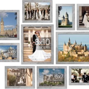 10 Pack Picture Frames Collage Wall Decor with Glass, Gallery Wall Frame Set for Wall Mounting or Tabletop Display, Multi Sizes Including 8x10, 5x7, 4x6 Family Photo Frames, Black