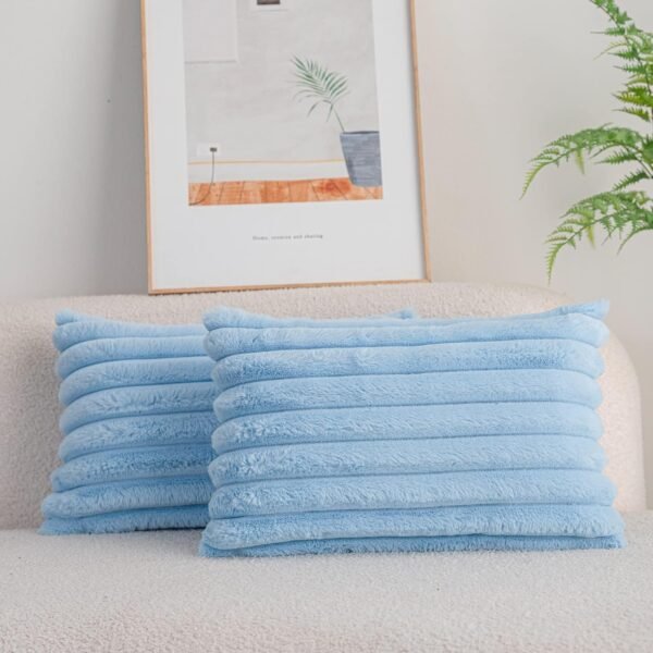 Pack of 2,Double-Sided Faux Fur Plush Decorative Throw Pillow Covers Fuzzy Striped Soft Pillowcase Cushion Covers for Sofa Couch Bedroom White 24x24 inch