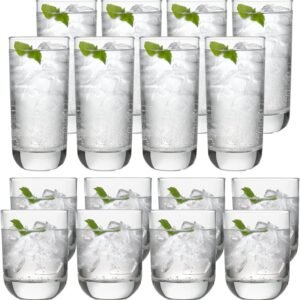 16-Piece Tumblers and Rocks Glass Set, Drinkware Glasses Set of 15.2 Oz Tumbler & 11.1 Oz Rock Glasses, Clear Drinking Glasses Set of 16