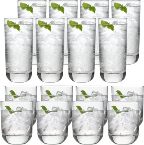 81Dhtb4cCOL._AC_SL1500.jpg 16-Piece Tumblers and Rocks Glass Set, Drinkware Glasses Set of 15.2 Oz Tumbler & 11.1 Oz Rock Glasses, Clear Drinking Glasses Set of 16