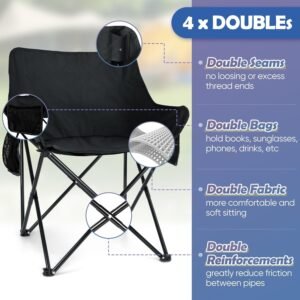 81Ec5fT6hmL._AC_SL1500.jpg Camping Chair for Adults, Compact Folding Portable Chairs Set with Side Pockets for Outdoors Fishing, Hiking, Backpacking, Picnic, Beach, Travel, Supports to 250lbs, & Storage Bags (Black)