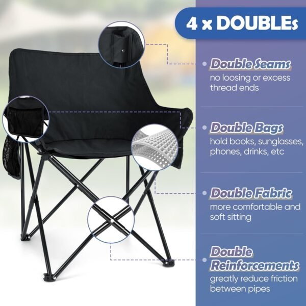 81Ec5fT6hmL._AC_SL1500.jpg Camping Chair for Adults, Compact Folding Portable Chairs Set with Side Pockets for Outdoors Fishing, Hiking, Backpacking, Picnic, Beach, Travel, Supports to 250lbs, & Storage Bags (Black)