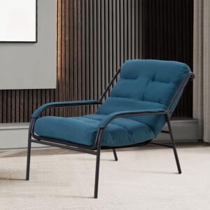 Modern Cotton Fabric Lazy Chair, Accent Contemporary Lounge Chair, Single Steel Frame Leisure Chair with Armrests,Thick Padded Back,(Blue)