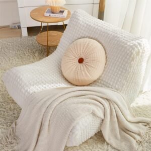 Single Seated Foam Sofa Covers, One Piece 3D High Density Couch Covers, Removable and Machine Washable Covers, Universally Matched with All Floor Sofas On The Market (Seersucker Milky White)