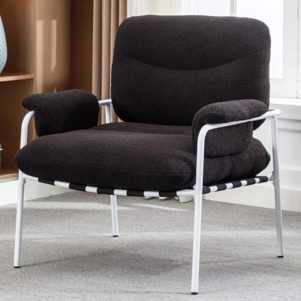 81Fv27Bf8iL._AC_SL1500.jpg Black Sherpa Accent Chair Mid Century Modern Living Room Chairs with Metal Legs Comfy Upholstered Reading Single Wide Armchair for Living Room/Bedroom/Guest Room/Lounge