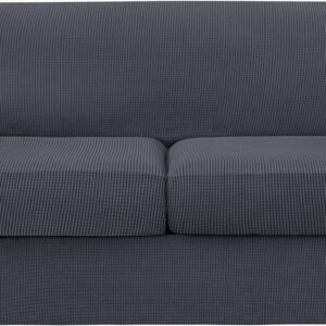 4 Piece Sofa Cover High Stretch Couch Slipcover for 3 Cushion Soft Sofa Slipcover Jacquard Fabric Furniture Covers with Elastic Bottom Machine Washable(Light Gray,Large)