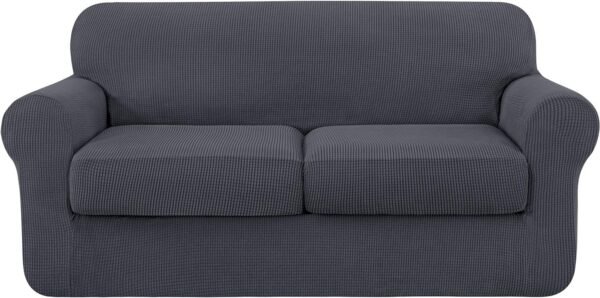 4 Piece Sofa Cover High Stretch Couch Slipcover for 3 Cushion Soft Sofa Slipcover Jacquard Fabric Furniture Covers with Elastic Bottom Machine Washable(Light Gray,Large)