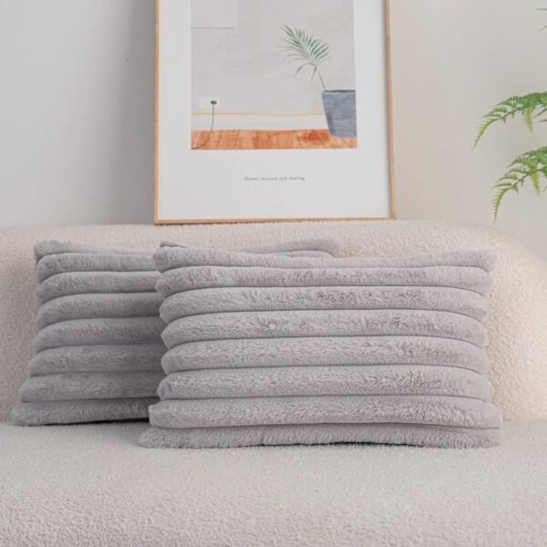 Pack of 2,Double-Sided Faux Fur Plush Decorative Throw Pillow Covers Fuzzy Striped Soft Pillowcase Cushion Covers for Sofa Couch Bedroom White 24x24 inch