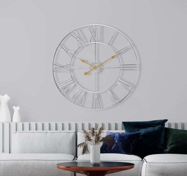 Large Wall Clock for Living Room Decor, (40CM) 16 Inch Wall Clock Decorative, Metal Analog Roman Numeral Wall Clock Modern Wall Clocks - Large Clock Home Decor (Gold)