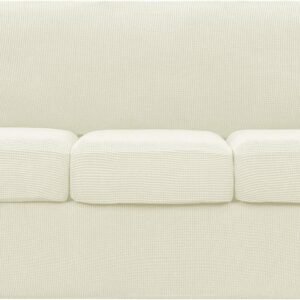 4 Piece Sofa Cover High Stretch Couch Slipcover for 3 Cushion Soft Sofa Slipcover Jacquard Fabric Furniture Covers with Elastic Bottom Machine Washable(Light Gray,Large)