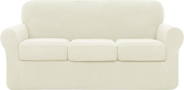 4 Piece Sofa Cover High Stretch Couch Slipcover for 3 Cushion Soft Sofa Slipcover Jacquard Fabric Furniture Covers with Elastic Bottom Machine Washable(Light Gray,Large)