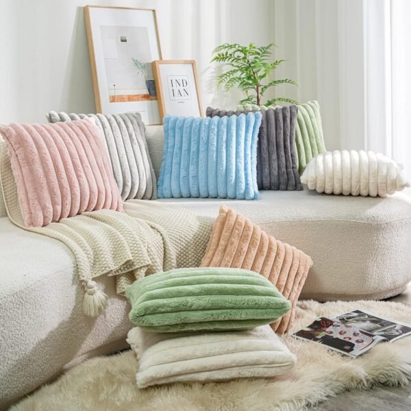 Pack of 2,Double-Sided Faux Fur Plush Decorative Throw Pillow Covers Fuzzy Striped Soft Pillowcase Cushion Covers for Sofa Couch Bedroom White 24x24 inch