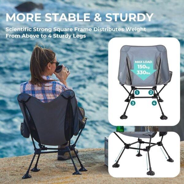 Ultralight Camping Chair for Backpacking Hiking, Portable Compact Lightweight Folding Camp Chairs for Adults - Square Aluminum Frame with Anti-Sinking Feet for Beach Lawn Travel BBQ Outdoor