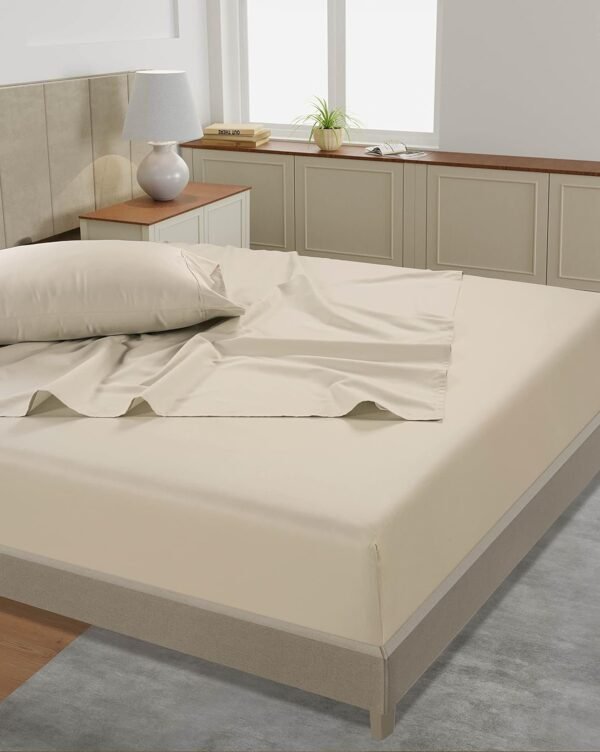 Queen Sheet Set, 4 Pc Queen Size Sheets Set, 450 Thread Count 100% Cotton Sheets, Cooling Sheets Queen Size, Soft and Breathable Bed Sheets Queen, Deep Pocket Queen Sheets - Ivory