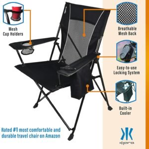 Dual Lock Portable Chair with Cooler - Vik Black, Folding, Camping, 300 lb Capacity, 2 Cup Holders