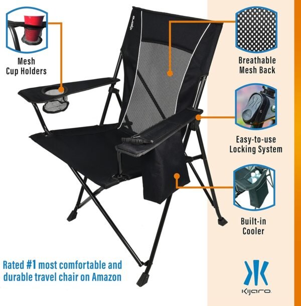 Dual Lock Portable Chair with Cooler - Vik Black, Folding, Camping, 300 lb Capacity, 2 Cup Holders