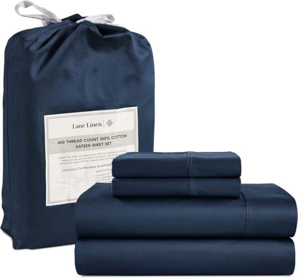 Queen Sheet Set, 4 Pc Queen Size Sheets Set, 450 Thread Count 100% Cotton Sheets, Cooling Sheets Queen Size, Soft and Breathable Bed Sheets Queen, Deep Pocket Queen Sheets - Ivory