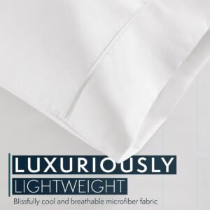 81NNmv-QbTL._AC_SL1500.jpg King Size Sheets Set, 4 pc Bed Sheets & Pillowcases Set - Machine Washable for Easy Care - Soft & Breathable All Season Microfiber Sheets with Deep Pockets - White