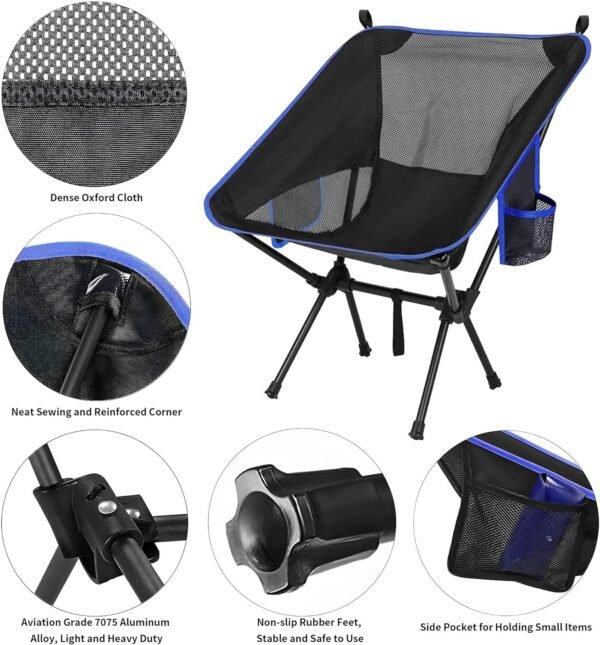 81O1ZaEiZPL._AC_SL1500.jpg Portable Camping Chair, Lightweight Folding Chair Beach Chair with Side Pockets for Outdoor Camp, Backpacking, Travel, Beach, Picnic, Hiking