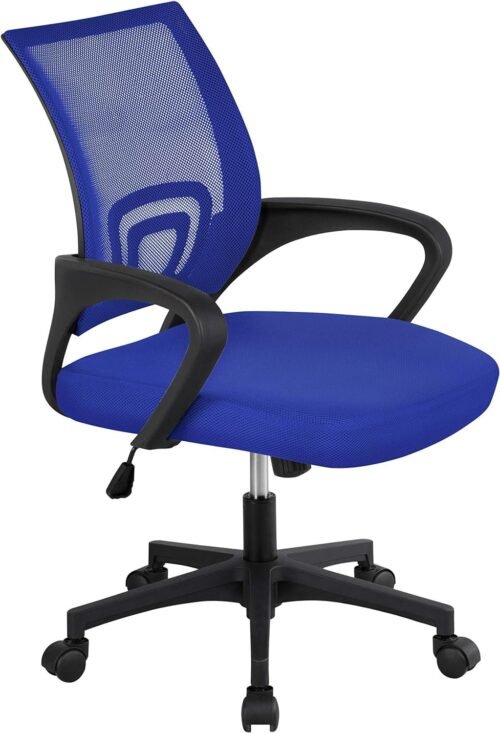 Office Computer Desk Chair Swivel Rolling, Cute Task Chair Ergonomic Conference Room, Mesh Work Study Chair Basic Comfy Desktop Chair with Wheels Arms, Blue