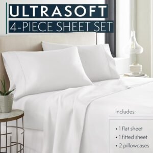 81OzL8auX-L._AC_SL1500.jpg King Size Sheets Set, 4 pc Bed Sheets & Pillowcases Set - Machine Washable for Easy Care - Soft & Breathable All Season Microfiber Sheets with Deep Pockets - White