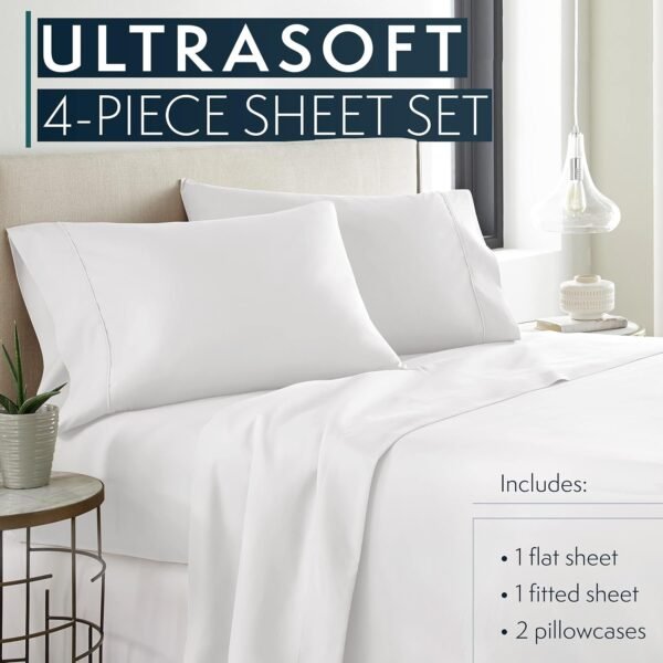 81OzL8auX-L._AC_SL1500.jpg King Size Sheets Set, 4 pc Bed Sheets & Pillowcases Set - Machine Washable for Easy Care - Soft & Breathable All Season Microfiber Sheets with Deep Pockets - White