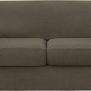 4 Piece Sofa Cover High Stretch Couch Slipcover for 3 Cushion Soft Sofa Slipcover Jacquard Fabric Furniture Covers with Elastic Bottom Machine Washable(Light Gray,Large)