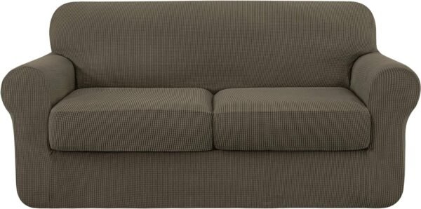 4 Piece Sofa Cover High Stretch Couch Slipcover for 3 Cushion Soft Sofa Slipcover Jacquard Fabric Furniture Covers with Elastic Bottom Machine Washable(Light Gray,Large)