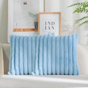 Pack of 2,Double-Sided Faux Fur Plush Decorative Throw Pillow Covers Fuzzy Striped Soft Pillowcase Cushion Covers for Sofa Couch Bedroom White 24x24 inch