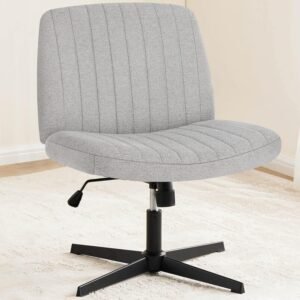 Cross Legged Armless Wide Adjustable Swivel Padded Fabric Home Office Desk Chair No Wheels
