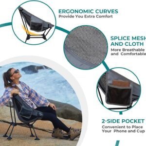 Ultralight Camping Chair for Backpacking Hiking, Portable Compact Lightweight Folding Camp Chairs for Adults - Square Aluminum Frame with Anti-Sinking Feet for Beach Lawn Travel BBQ Outdoor