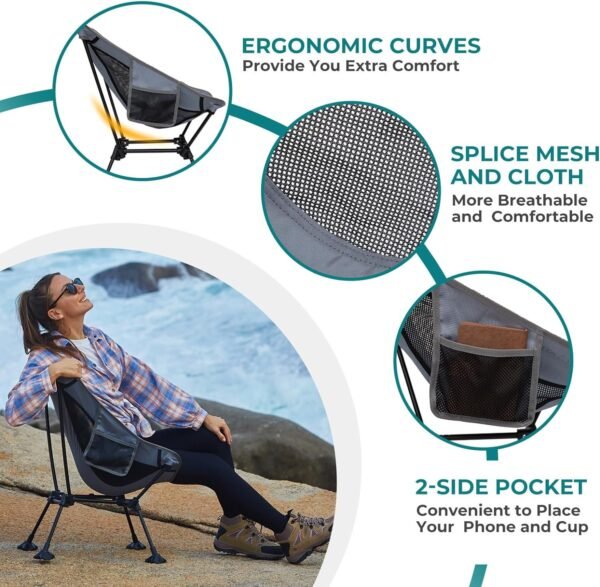 Ultralight Camping Chair for Backpacking Hiking, Portable Compact Lightweight Folding Camp Chairs for Adults - Square Aluminum Frame with Anti-Sinking Feet for Beach Lawn Travel BBQ Outdoor