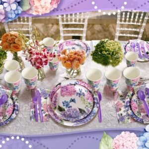 400 Pcs Flower Plates and Napkins for 50 Guests Baby Bridal Shower Party Decorations Disposable Dinnerware Set Disposable Plates Napkins Cups Set for Summer Christmas Party Supplies