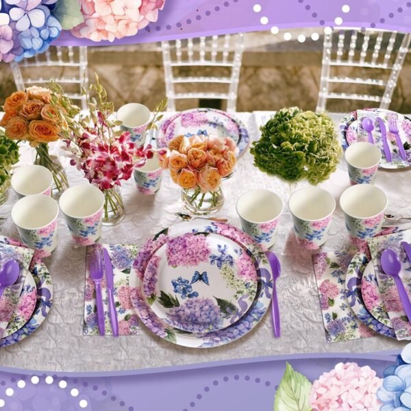 400 Pcs Flower Plates and Napkins for 50 Guests Baby Bridal Shower Party Decorations Disposable Dinnerware Set Disposable Plates Napkins Cups Set for Summer Christmas Party Supplies
