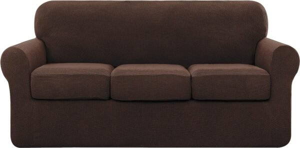 4 Piece Sofa Cover High Stretch Couch Slipcover for 3 Cushion Soft Sofa Slipcover Jacquard Fabric Furniture Covers with Elastic Bottom Machine Washable(Light Gray,Large)