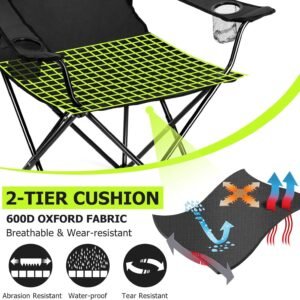 Portable Camping Chair, Large Outdoor Folding Chair for Adults, 600D Oxford Fabric Sturdy Foldable Chair for Beach, Fishing, Picnic Lawn and More Outdoor Sports, Carry Bag & Cup Holders, Black