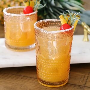 Hobnail Beaded Floral Rose Gold Drinking Glasses Set of 6, (13 oz) Vintage Glassware Set Cocktail Glass Set, Juice Glass, Water Cups | Great Hostess Gift & Gift for New Home Owners