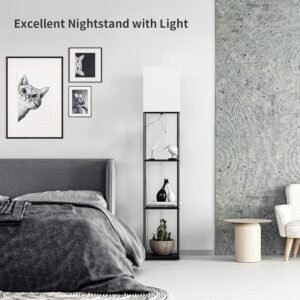 Floor Lamp with Shelves, Modern Square Standing Lamp with 3 Color Temperature Bulb, Corner Display Bookshelf Lamp for Living Room and Bedroom(Black)