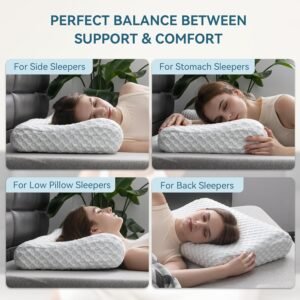 Contour Memory Foam Pillow Neck Cervical Orthopedic Pillow for Sleeping Side Back Stomach Sleeper, Ergonomic Bed Pillow for Neck Pain (Firm)