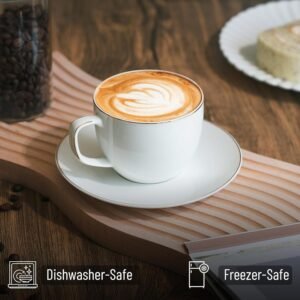 White Tea Cups and Saucers, 8oz, Tea Cups Set of 12, Porcelain Tea Cups, White Cup & Saucer Sets, White Tea Cup Set of 12, Tea Cup Sets, Bulk Tea Cups and Saucers Set of 12, Tea Cups and Sets