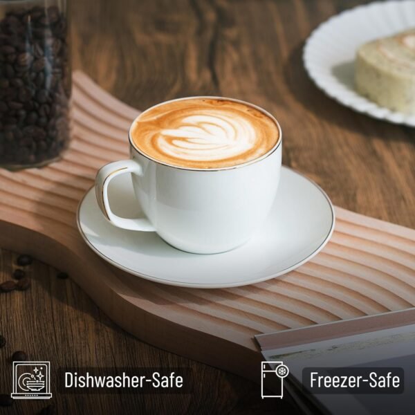 White Tea Cups and Saucers, 8oz, Tea Cups Set of 12, Porcelain Tea Cups, White Cup & Saucer Sets, White Tea Cup Set of 12, Tea Cup Sets, Bulk Tea Cups and Saucers Set of 12, Tea Cups and Sets